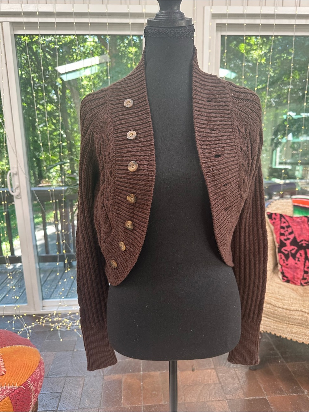 BCBGMaxAzria Chocolate Brown Cropped Button-Front Cardigan